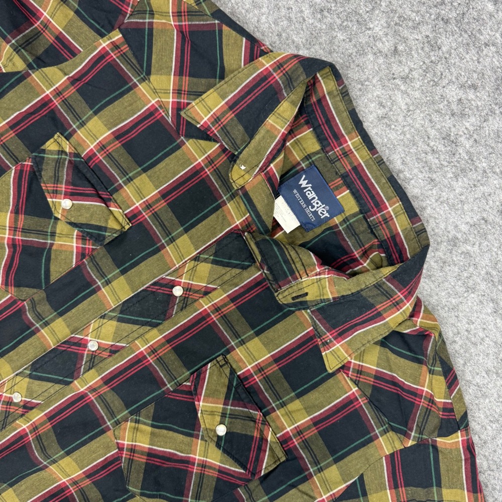 Wrangler Western Shirts‎ Mens Plaid Short Sleeve Pearl Snap Button Shirt XL